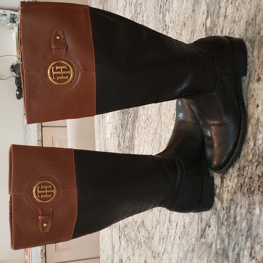 Tommy Hilfiger Black & Brown Leather Boots